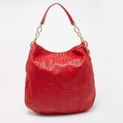 Pre Owned Dior Red Woven Leather Lady Dior Hobo