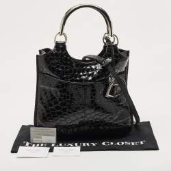 Pre Owned Dior Black Croc Embossed Patent Leather 61 Hobo