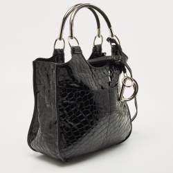 Pre Owned Dior Black Croc Embossed Patent Leather 61 Hobo
