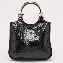 Pre Owned Dior Black Croc Embossed Patent Leather 61 Hobo