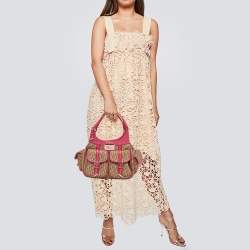 Pre Owned Dior Beige/Pink Oblique Canvas and Leather Street Chic Tote