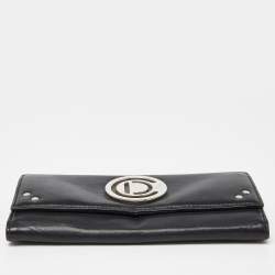 Pre Owned Dior Black Leather Flap Continental Wallet