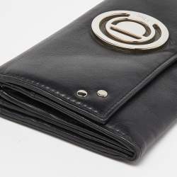 Pre Owned Dior Black Leather Flap Continental Wallet