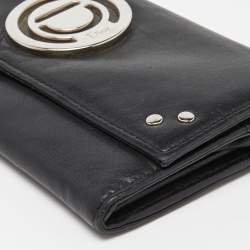 Pre Owned Dior Black Leather Flap Continental Wallet