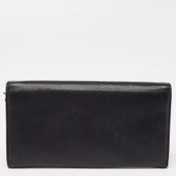 Pre Owned Dior Black Leather Flap Continental Wallet