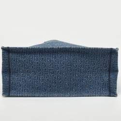 Pre Owned Dior Blue Oblique Denim Large Book Tote