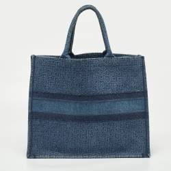 Pre Owned Dior Blue Oblique Denim Large Book Tote
