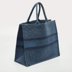 Pre Owned Dior Blue Oblique Denim Large Book Tote
