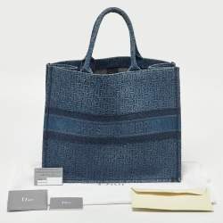 Pre Owned Dior Blue Oblique Denim Large Book Tote