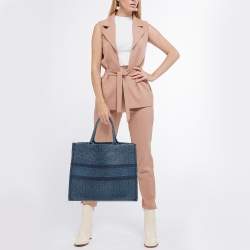 Pre Owned Dior Blue Oblique Denim Large Book Tote