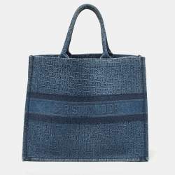 Pre Owned Dior Blue Oblique Denim Large Book Tote