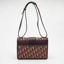 Pre Owned Dior Burgundy Oblique Canvas and Leather 30 Montaigne Shoulder Bag