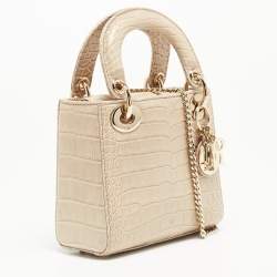 Pre Owned Dior Beige Alligator Mini Lady Dior Tote