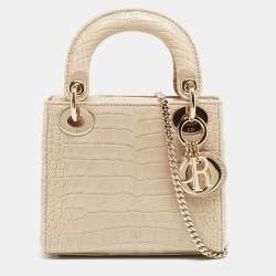 Pre Owned Dior Beige Alligator Mini Lady Dior Tote