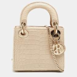 Pre Owned Dior Beige Alligator Mini Lady Dior Tote