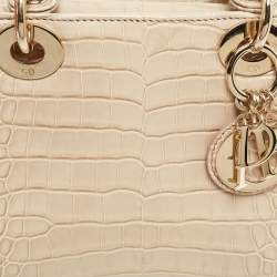 Pre Owned Dior Beige Alligator Mini Lady Dior Tote