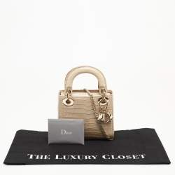 Pre Owned Dior Beige Alligator Mini Lady Dior Tote