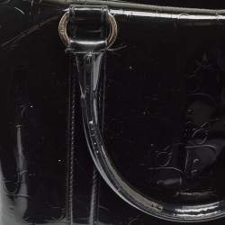 Pre Owned Dior Black Oblique Embossed Patent Leather Boston Bag