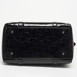 Pre Owned Dior Black Oblique Embossed Patent Leather Boston Bag