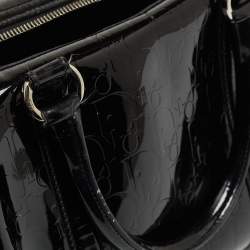 Pre Owned Dior Black Oblique Embossed Patent Leather Boston Bag