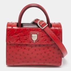 Pre Owned Dior Red Ostrich Small Diorever Tote