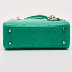Pre Owned Dior Green Ostrich Leather Mini Lady Dior Tote