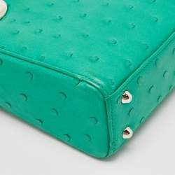 Pre Owned Dior Green Ostrich Leather Mini Lady Dior Tote