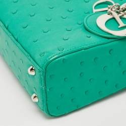 Pre Owned Dior Green Ostrich Leather Mini Lady Dior Tote