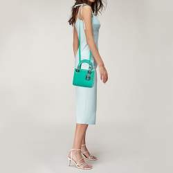 Pre Owned Dior Green Ostrich Leather Mini Lady Dior Tote