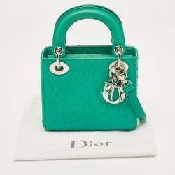 Pre Owned Dior Green Ostrich Leather Mini Lady Dior Tote