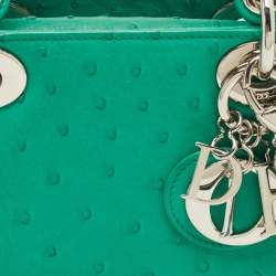 Pre Owned Dior Green Ostrich Leather Mini Lady Dior Tote