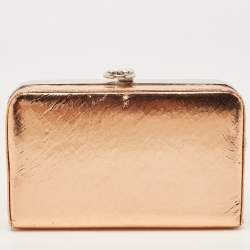 Pre Owned Dior Bronze Foil Leather Frame Clutch