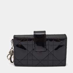Pre Owned Dior Black Cannage Patent Leather Lady Dior 5 Gusset Card Holder