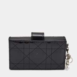 Pre Owned Dior Black Cannage Patent Leather Lady Dior 5 Gusset Card Holder
