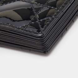 Pre Owned Dior Black Cannage Patent Leather Lady Dior 5 Gusset Card Holder