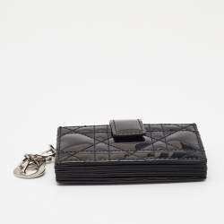 Pre Owned Dior Black Cannage Patent Leather Lady Dior 5 Gusset Card Holder