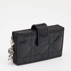 Pre Owned Dior Black Cannage Patent Leather Lady Dior 5 Gusset Card Holder