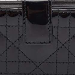 Pre Owned Dior Black Cannage Patent Leather Lady Dior 5 Gusset Card Holder