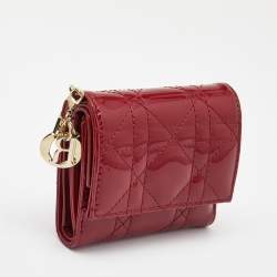 Pre Owned Dior Red Cannage Patent Leather Lady Dior Compact Wallet