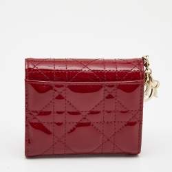 Pre Owned Dior Red Cannage Patent Leather Lady Dior Compact Wallet