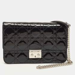 Pre Owned Dior Black Cannage Patent Leather Miss Dior Promenade Chain Bag