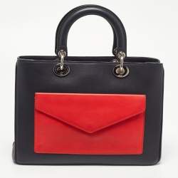 Pre Owned Dior Tri Color Leather Large Lady Dior Pocket Tote