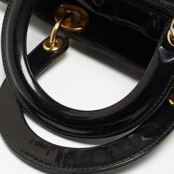 Pre Owned Dior Black Cannage Patent Leather Large Lady Dior Tote