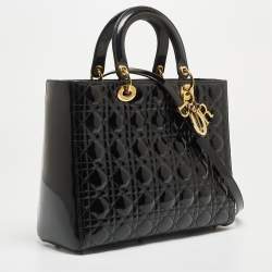 Pre Owned Dior Black Cannage Patent Leather Large Lady Dior Tote