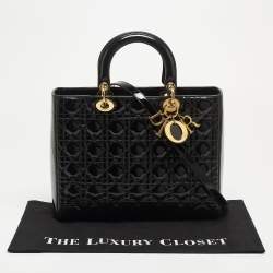 Pre Owned Dior Black Cannage Patent Leather Large Lady Dior Tote