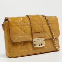 Pre Owned Dior Yellow Cannage Patent Leather Miss Dior Promenade Chain Clutch