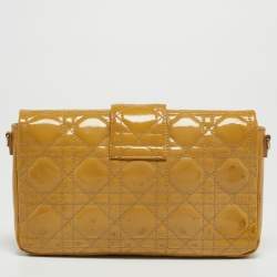 Pre Owned Dior Yellow Cannage Patent Leather Miss Dior Promenade Chain Clutch