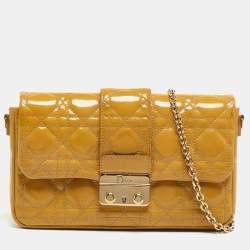 Pre Owned Dior Yellow Cannage Patent Leather Miss Dior Promenade Chain Clutch