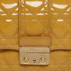 Pre Owned Dior Yellow Cannage Patent Leather Miss Dior Promenade Chain Clutch