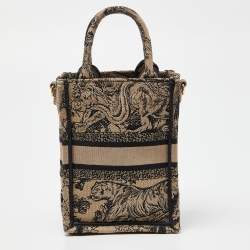 Pre Owned Dior Black Toile De Jouy Embroidery Canvas Mini Book Tote Phone Bag